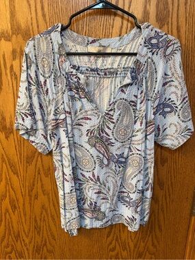 LOFT Light Blue Paisley Tee with Short Sleeves